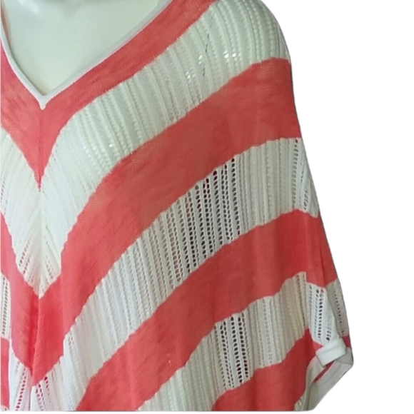 Chico's Coral striped loose knit poncho one size - Picture 5 of 9